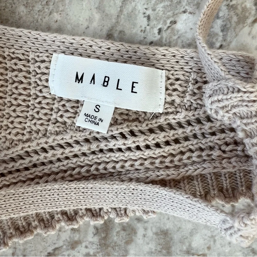 Mable Erika Tie Back Knit Crochet Cotton Sleeveless Boho Romper Beige Tan, Small